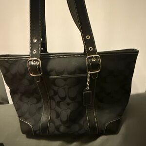 COACH signature tote bag logo black satchel big 6042